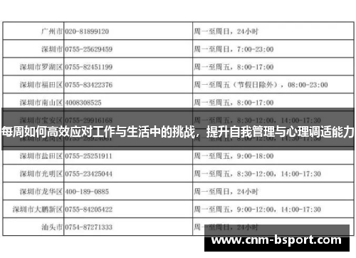 每周如何高效应对工作与生活中的挑战，提升自我管理与心理调适能力