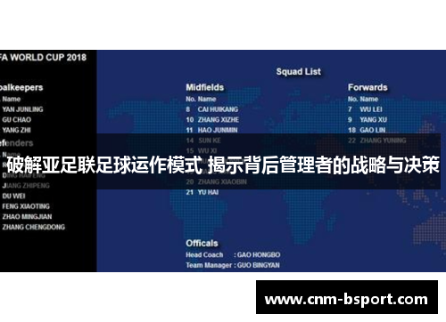破解亚足联足球运作模式 揭示背后管理者的战略与决策